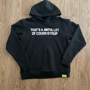 Black Graphic Pullover Hoodie with White Slogan